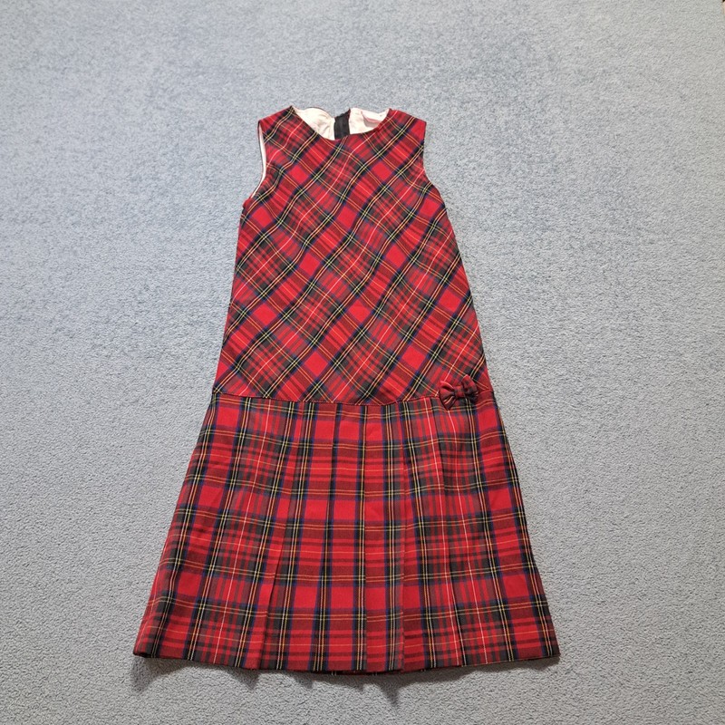 Bonita Girls Red Plaid Pleated Dress Size 8 Sleeveless Casual Round Neck
