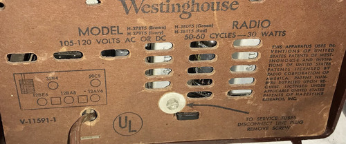 Vintage Westinghouse Tube Radio H-378T5 Parts Or Repair - Bild 9 von 13