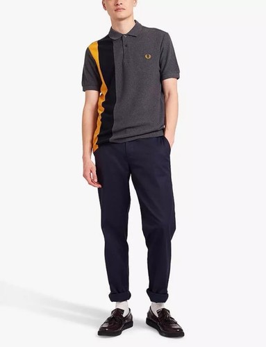 Fred Perry Side Panel Striped PIQUE COTTON Short Sleeve Polo Shirt Graphite Grey - Picture 2 of 3