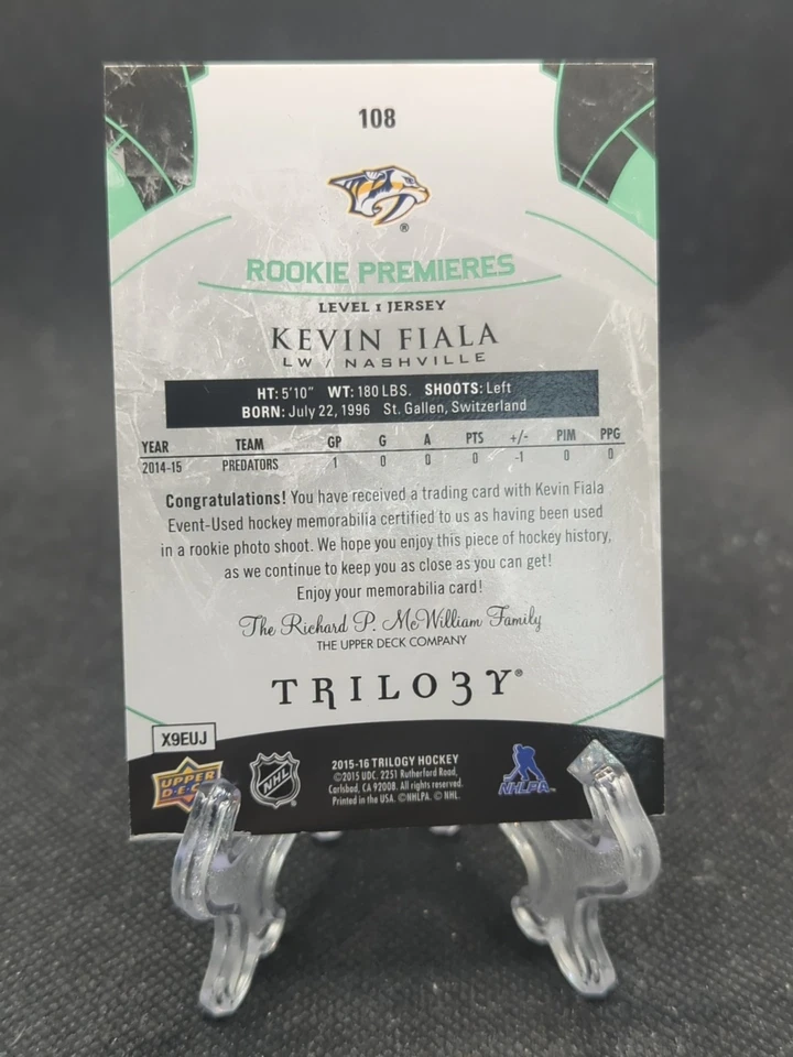 2015-16 Upper Deck Trilogy JERSEY Kevin Fiala /599 Nashville Predators #108 - Image 2 of 2