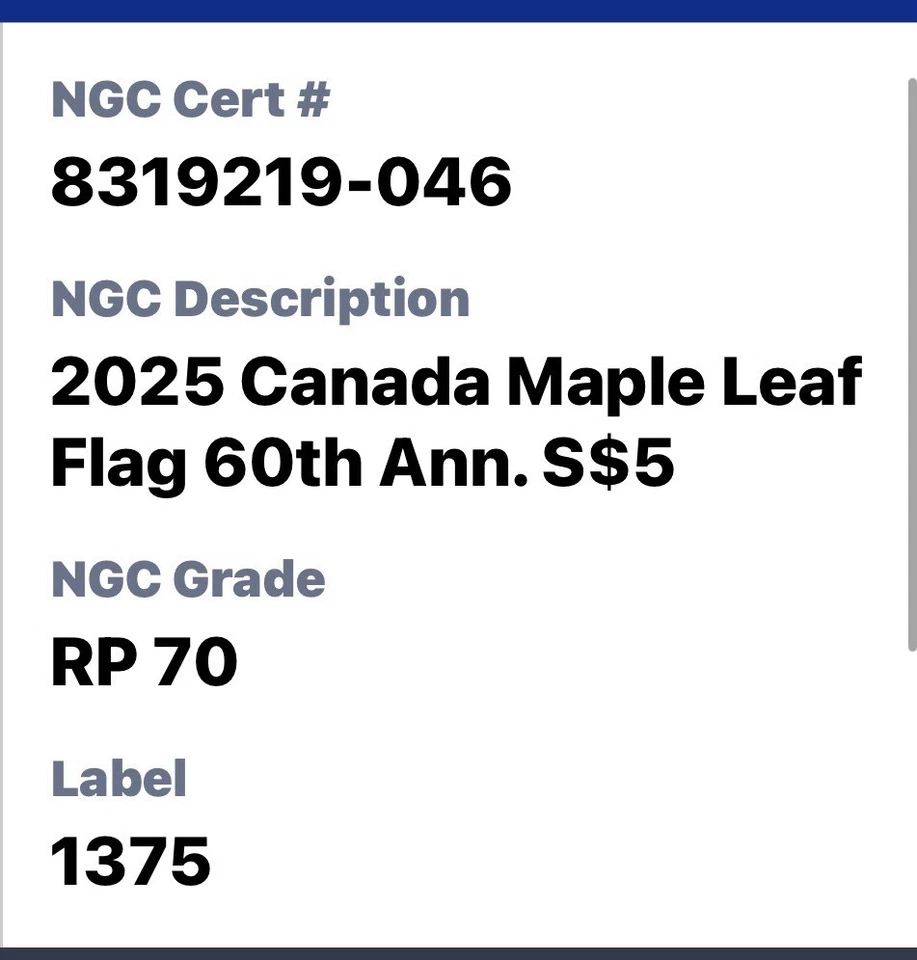 2025 $5 1 OZ SILVER CANADA 60TH MAPLE LEAF FLAG NGC PF70 QUEEN ELIZABETH - FR - Image 4 of 4