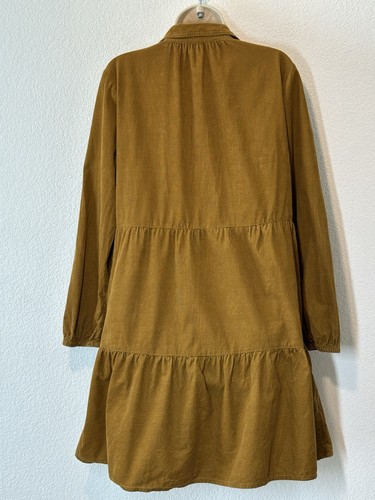 J Crew Corduroy Collared Tiered Shirtdress Brown Preppy Sz 12 Boho Cottagecore - Picture 3 of 10
