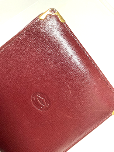 CARTIER VINTAGE MUST CC CARTERA DE CUERO EN RELIEVE TARJETA PLEGABLE FRANCIA ROJO BORGOÑA - Imagen 19 de 20