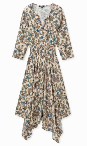 Desigual Womens Beige Floral Asymmetrical Hem Boho Midi Dress Size EU 38 (S) - Picture 12 of 12