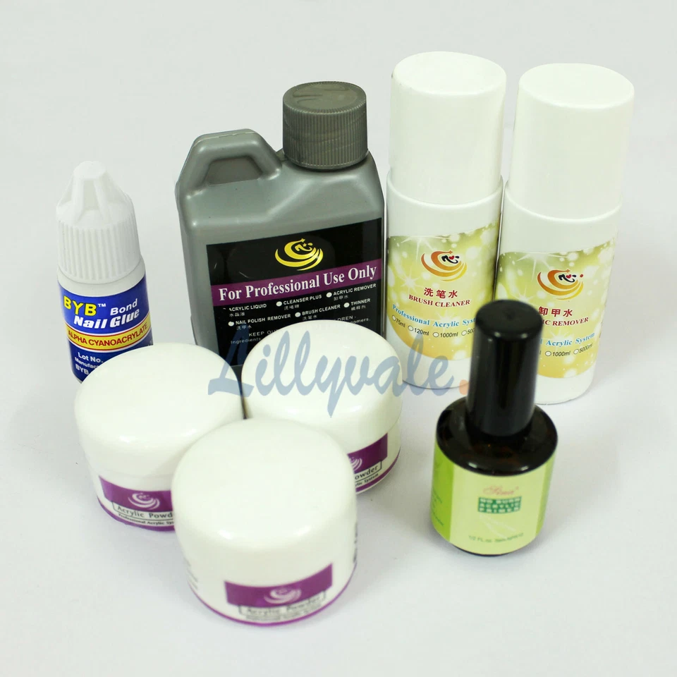 Professional Nail Art Acrylic Powder Liquid Primer Tips Practice Tool Full Kit - Image 2 of 4