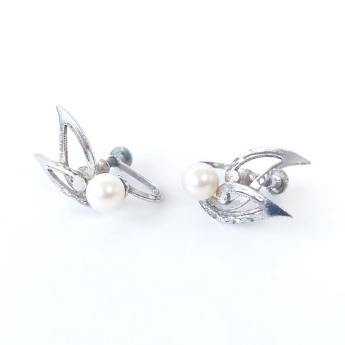 Sterling Silver & Natural Pearl Screw Back Clip On Earrings | Vintage - Bild 6 von 8