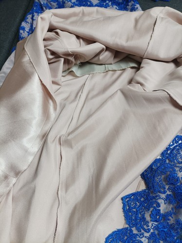Damen handgefertigt blau Brautjungfer Abend Party langes Kleid Spitze Applikation - Bild 14 von 14