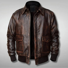 Men  s A2 Aviator Bomber Jacket   Distressed Brown Real Leather Jacket