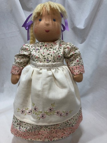 Dress for Doll Waldorf Type 13"-16" Lt Pink Floral, 100% Cotton & Apron upcycled - Picture 19 of 24