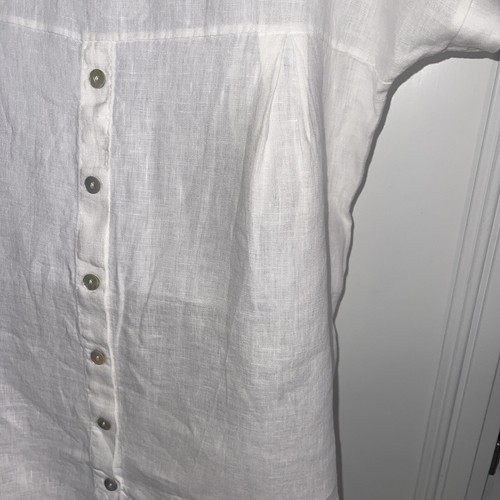 Terzo Millennio 100% Linen Short Sleeve Round Neck Shirt Top White Size M Great - Bild 6 von 22