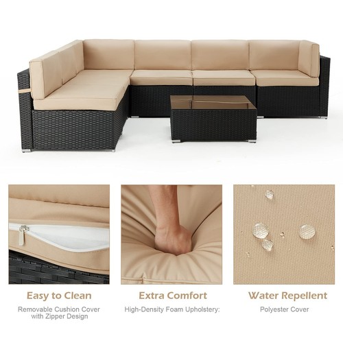 7 Pieces Patio Sofa Set PE Rattan Outdoor Furniture Sectional Conversation Sofas - Picture 29 of 72