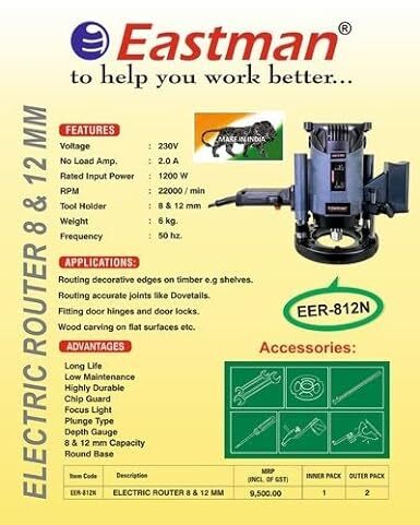 Eastman Professional Holzschneider/Elektrischer Router, 1200 Watt, U/min 21000/Min - Bild 4 von 4