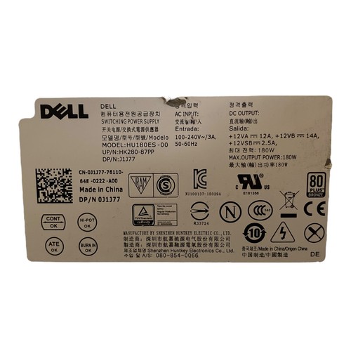 Dell HU180ES-00 180W Power Supply 🔌 | DP/N J1J77 | 100-240V | Tested & Working - Picture 3 of 3