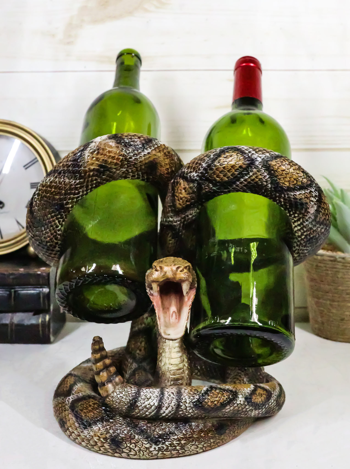 Rustic Western Coiled Diamondback Rattlesnake Snake Double Wine Bottles