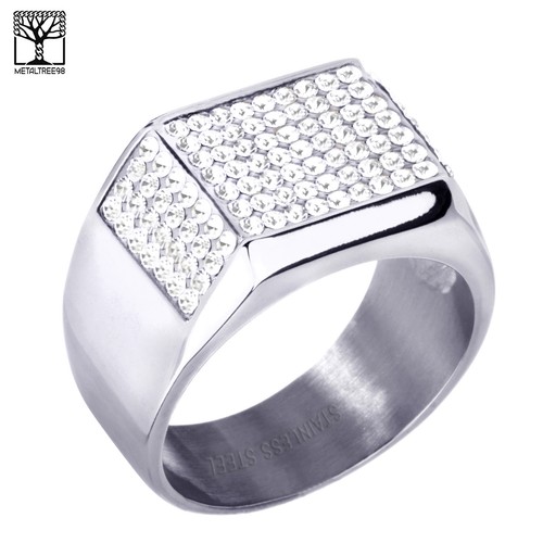 Anelli Uomo Hip Hop Acciaio Inox Ghiacciato Fascia Tono Oro Argento Mignolo SSR 302 - Foto 3 di 6