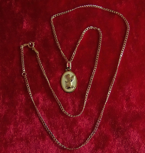 Schutzengel Anhänger + Goldkette Panzerkette Echt Gold 333 Taufe Geburt Glück - Bild 2 von 3