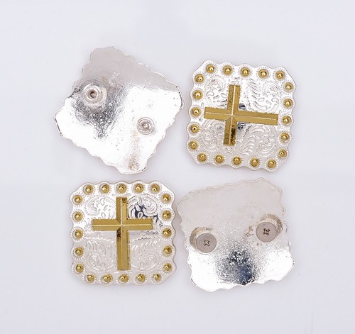 6PC 35×35mm Western Texas Gold Silver Berry Cross Saddles Decor Square Conchos - Picture 7 of 10