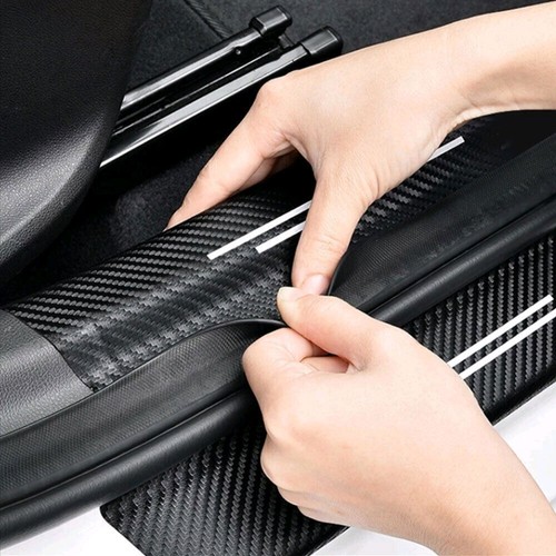 4pcs Carbon Fiber Leather Car Door Sill Scuff Cover Plate Sticker Protector - Picture 4 of 12