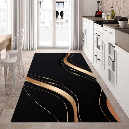 Black Gold Runner Rug, Modern Hall Carpet, Luxury Entryway Rug, Glam Long Mat - Picture 2 of 12
