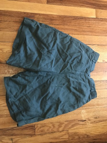 Vintage Talbots Shorts Women Olive Linen Blend Pleated Size 6 High Waist Cuffed - Picture 7 of 9