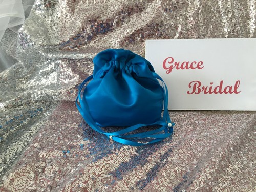 TÜRKIS SATIN DOLLY TASCHE BRAUT BRAUTJUNGFER BLUMENMÄDCHEN **gratis Muster** - Bild 10 von 26