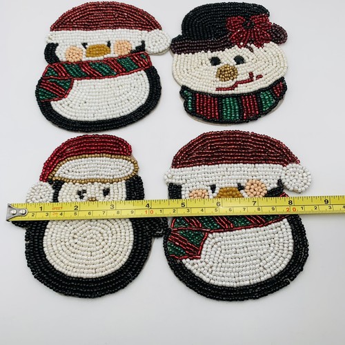 Perlen Getränk Untersetzer Weihnachtsdeko Pinguin Schneemann Urlaub 4er Set - Bild 12 von 12