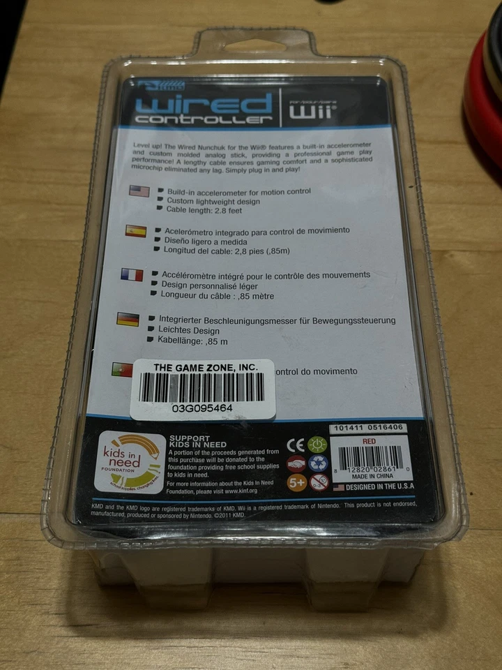 KMD Wii Wired RED Nunchuck Controller Lightweight W/ 2.8ft Cable - Image 2 of 2