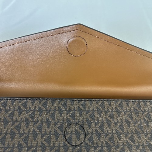 Michael Kors Wristlet Maisie Large Clutch Leather Canvas Logo Envelope Flap B17 - Picture 3 of 8