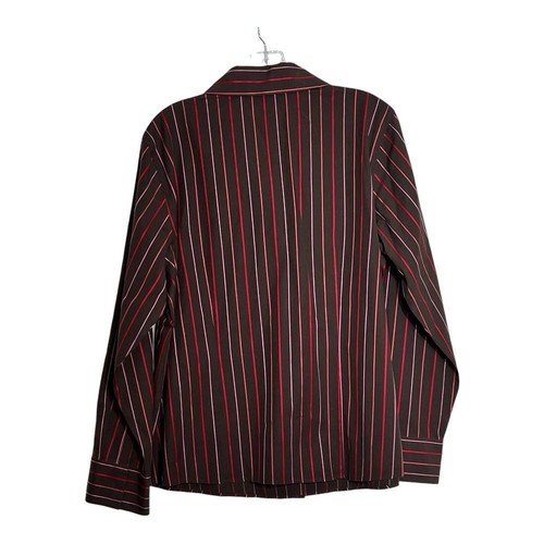 Talbots Women Size 16 Button Down Brown Pinstriped Wrinkle Resistant Stretch Top - Picture 2 of 8