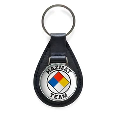 Hazmat Team Black Leather Keychain Silver Keyring Military Gift