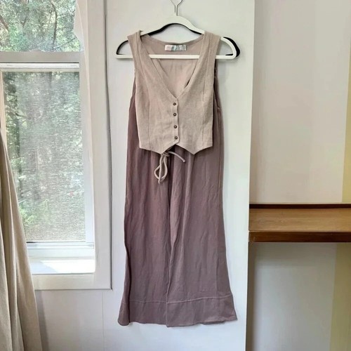 Nuevo Conjunto Free People Roxanne Chaleco Corto a Juego Top Pantalones Pierna Ancha Púrpura Talla XS - Imagen 3 de 11