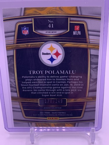 2021 Panini Select - Concourse Tri-Color Prizm #41 Troy Polamalu /249 Steelers - Picture 2 of 2