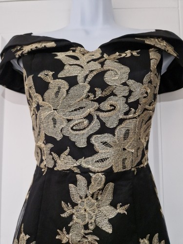 Womens Chi Chi London Black Gold Floral Lace Mesh Satin Occasion Flared Dress 10 - Picture 8 of 14