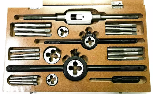 British Standard Whitworth 1/4"To1/2”14 Pcs Tap & Die Set Kit In Wooden Box SMUG - Picture 3 of 6