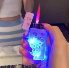 Hello Kitty Cat Lighter With Flashing Light Pink Flame Glow In The Dark