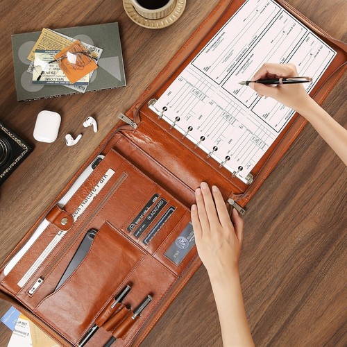 Luxury Zippered Checkbook Binder - 600 Checks Capacity, Vintage Brown Leather - Bild 6 von 10