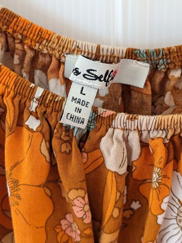 Miss Selfie Top Schulterfrei Orange & Hellbraun Blumen Viskose Größe Large - Bild 3 von 4