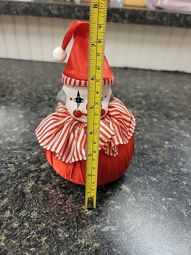 Vintage Taiwan Clown Doll Wind Up Musical Porcelain Figure Red & White Raindrop - 第 7/8 張圖片