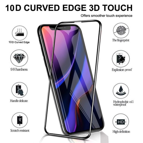 For iPhone 11 Pro Max 2019 10D Full Cover Tempered Glass Screen Protector Film