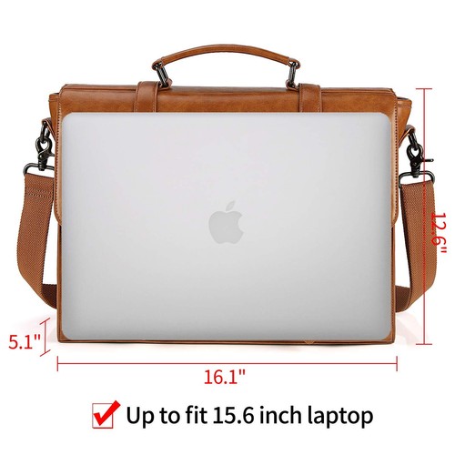 Mens Messenger Bag Vintage 15.6 Inch Waterproof Leather Laptop Briefcase Larg... - Picture 6 of 7
