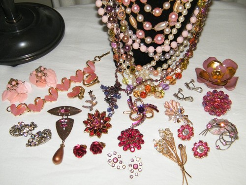 Vintage 25 Stck. ROSA GLAS ~ STRASS ~ KUNSTSTOFF SCHMUCK KONVOLUT Mazer ER's ~ Japan Perlen - Bild 12 von 23