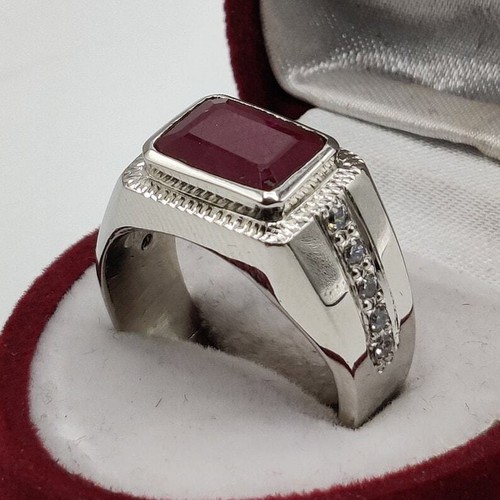 Lab Created Ruby Men Ring Roby Ring Yaqut Ring Ring Handmade Ring - Picture 3 of 9