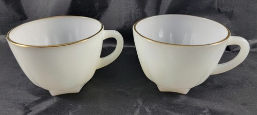 Vintage Anchor Hocking Milch Weiß Teller & Tassen Klassisch Snack Set 22K Goldrand - Bild 10 von 15
