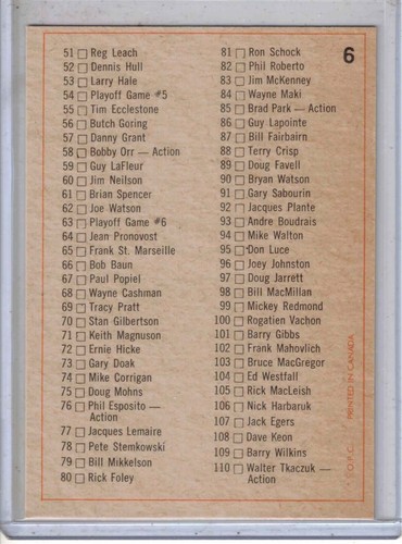 1972-73 OPC O-Pee-Chee primera serie lista de verificación sin marcar tarjeta original #6 casi nueva++ rara - Imagen 2 de 2