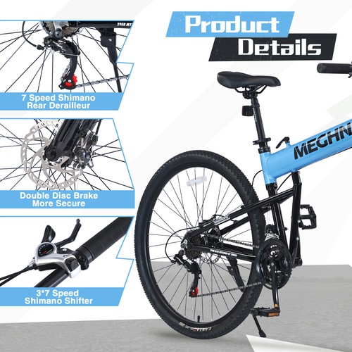 29" Folding Mountain Bike ,Suspension Fork,Aluminium Alloy Frame 21 Speed - Picture 2 of 6