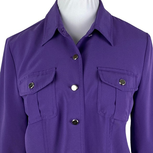 Sag Harbor Purple 3/4 Roll Tab Sleeve Button Down Blouse Women's 8 - Picture 3 of 9