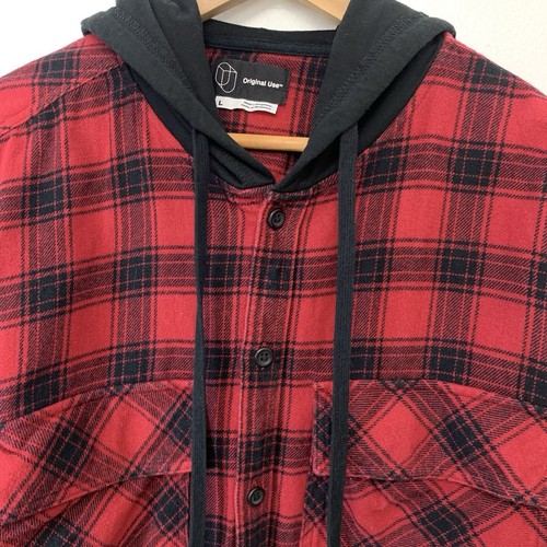 Flanell Shaket Hemd Jacke Herren Large rot Büffel kariert Kapuze 100% Baumwolle Arbeit - Bild 2 von 9