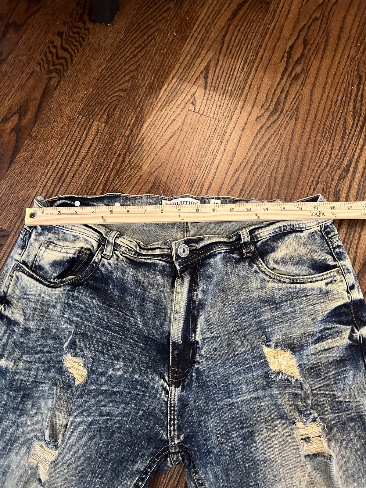 Evolution In Design - Mens Size 40 Jean Shorts Blue Denim Distressed Acid Washed - View 5