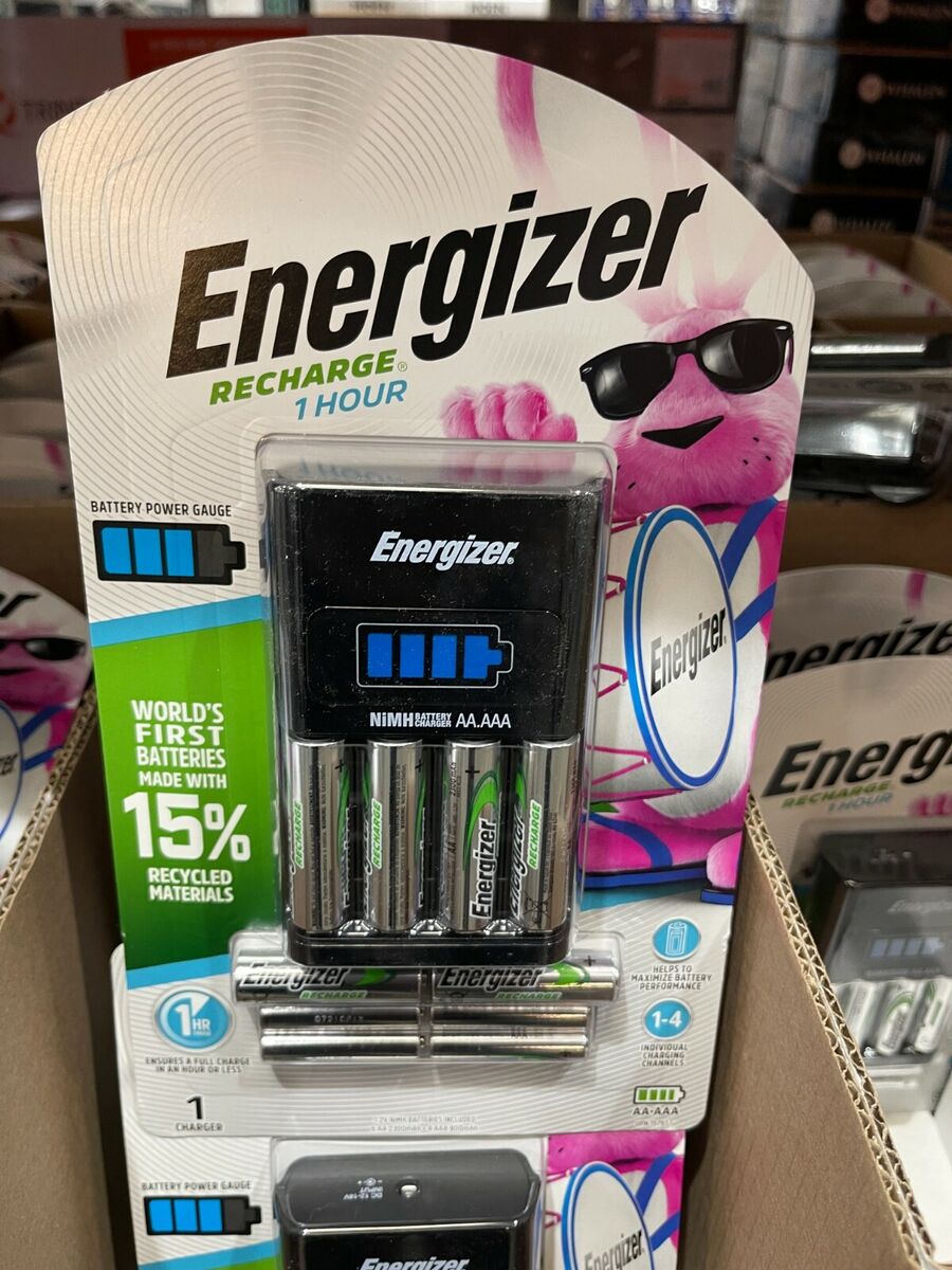 Energizer Recharge Battery Charger with 2 AA and 2 AAA NiMH Batteries - 3 / Carton - 1 Hour Charging - 4 - AA, AAA Energizer Recharge Battery Charger with 2 AA and 2 AAA NiMH Batteries - 3 / Carton - 1 Hour Charging - 4 - AA, AAA