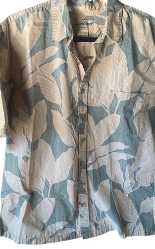Men's 2XL Cooke Street Aloha Hawaiian Shirt Tan/Green Leaf Print - Picture 3 of 4